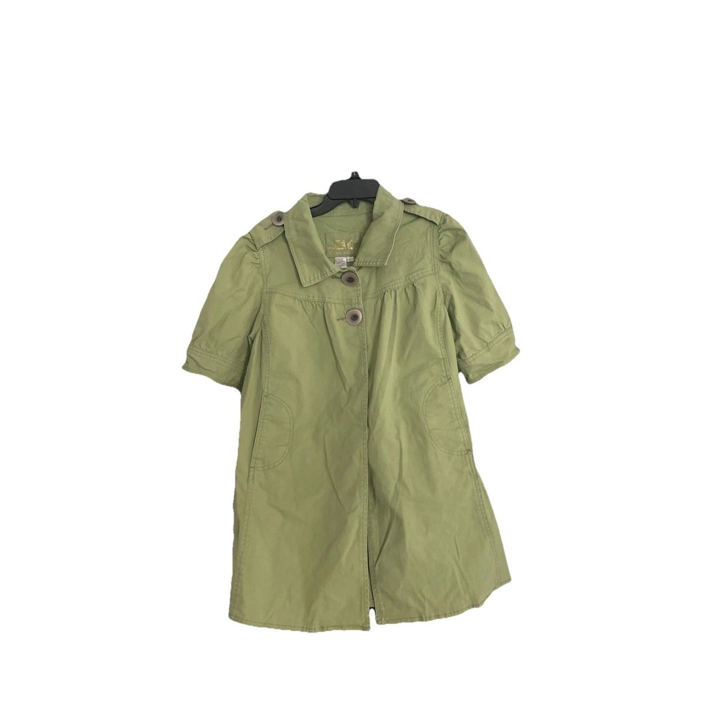LAL Women's Large Button-Up Long-Sleeve Collar Coat Green Vintage Green Jacket